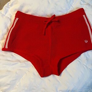 adidas Red Crochet Knit Athletic Shorts with Side Tape